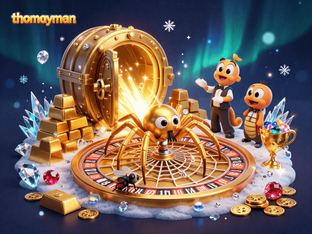 Experience thomayman’s thrilling roulette spin and golden winnings in a vibrant 3D casino scene.