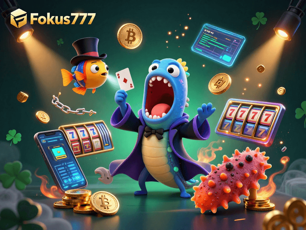 Experience Fokus777's thrilling card magic with 3D animated sea creatures in an immersive casino scene.