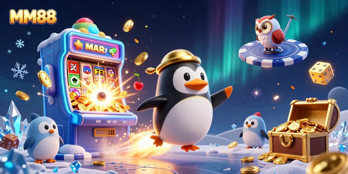 Experience thrilling gameplay at MM88 with a vibrant casino-themed illustration featuring dynamic characters and elements.
