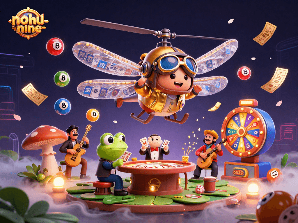 Experience vibrant gameplay in nohu-nine with a dynamic illustration showcasing casino characters and thrilling elements.