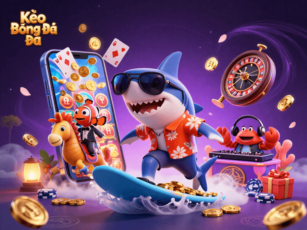 Kèo Bóng Đá engagement with colorful slots, vibrant characters, and dynamic casino elements thrilling gamblers