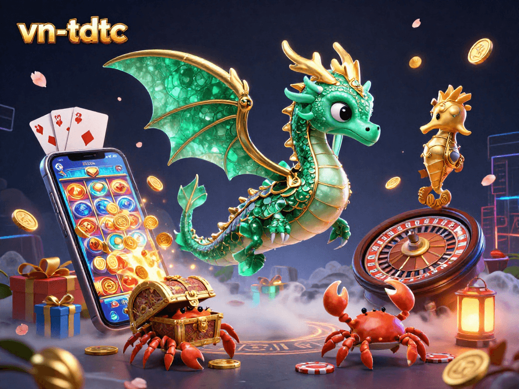 Experience thrilling slots with vn-tdtc featuring a jeweled sea dragon and vibrant gaming elements.