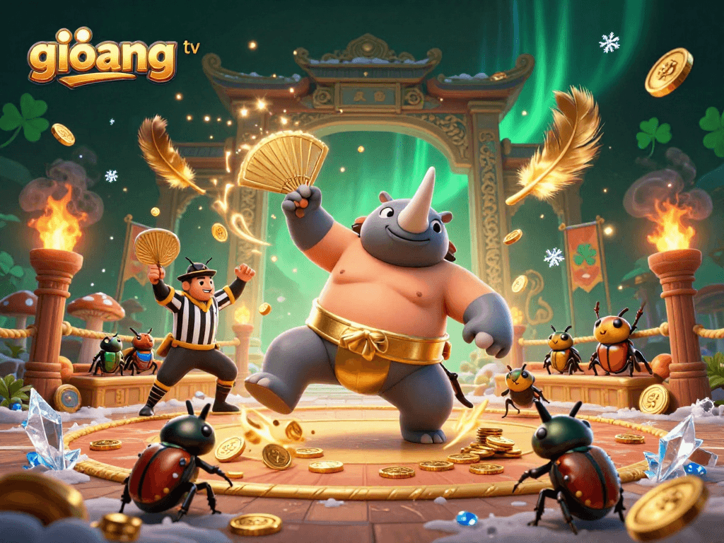 Experience thrilling gambling action with giovang tv, featuring dynamic beetle champions and vivid casino elements.