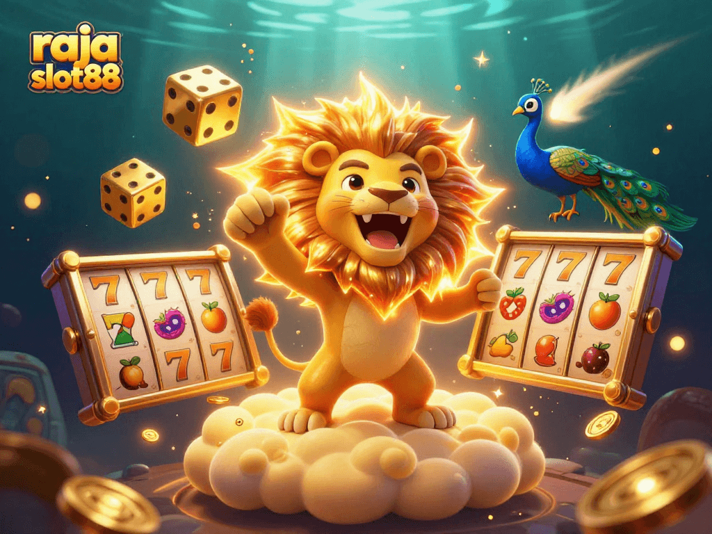 Spin and win with raja slot88 in this vibrant 3D casino adventure illustration.