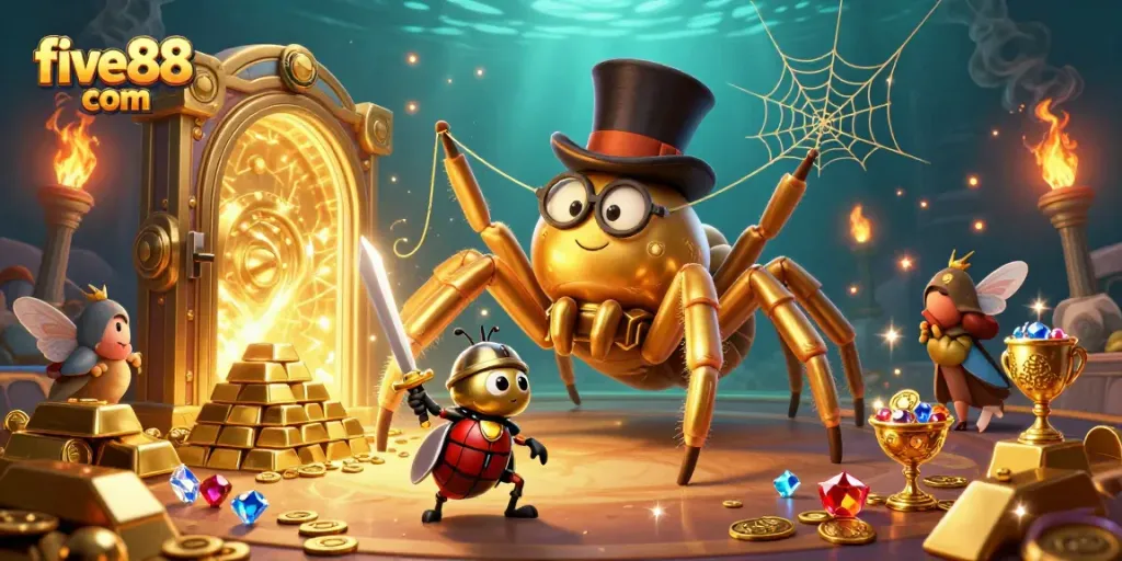 Engage in thrilling gambling with five88 com's vibrant illustration featuring immersive casino elements.