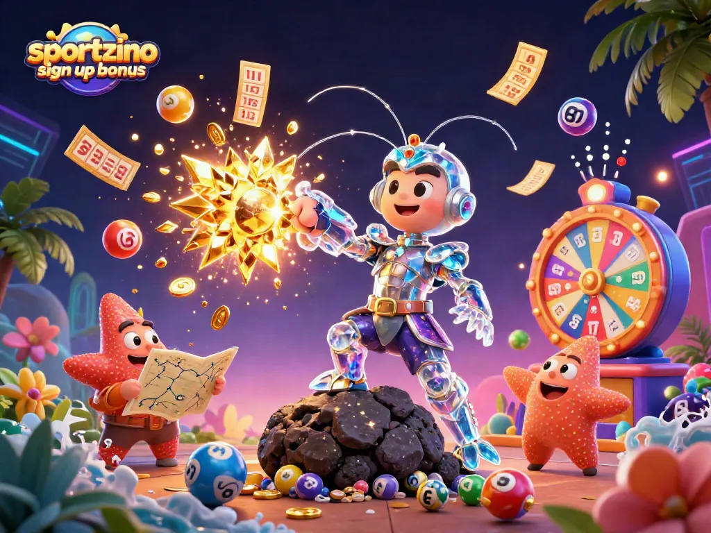 Engage with the Sportzino sign up bonus and explore colorful casino elements in a dynamic casino scene.