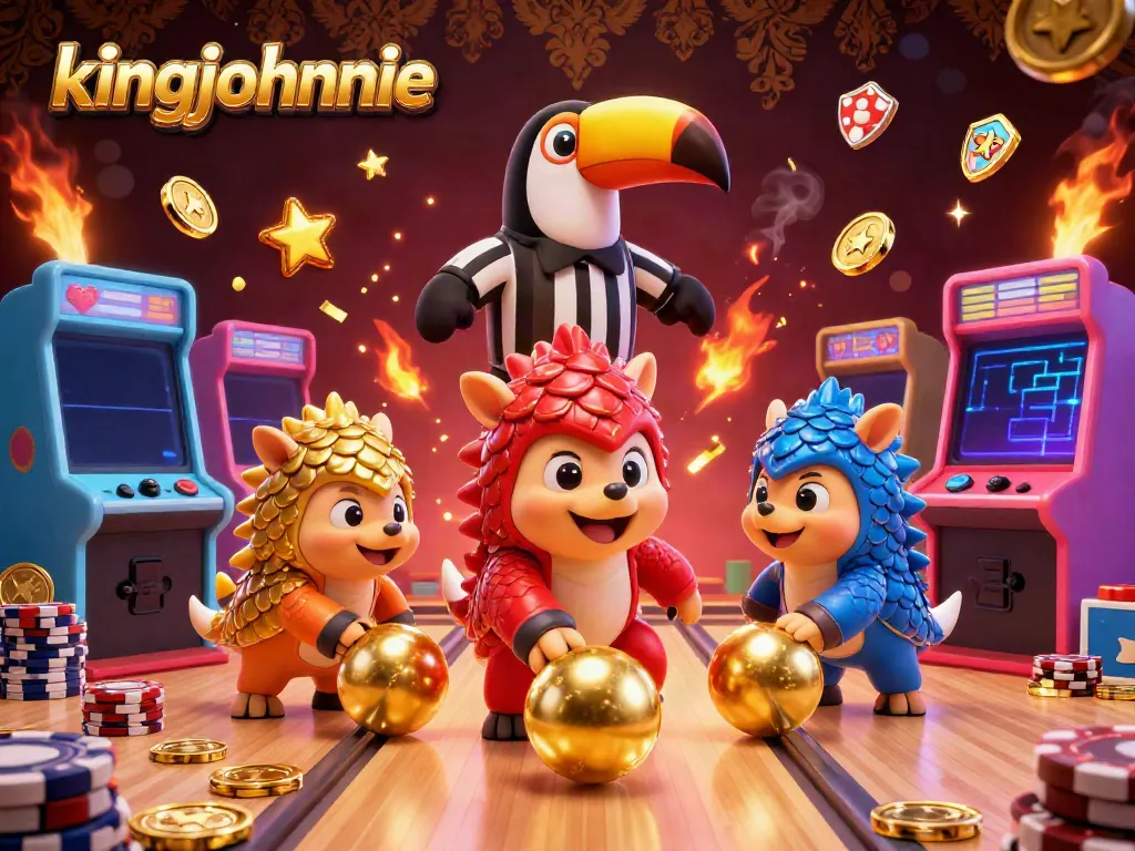 Experience thrilling gameplay at kingjohnnie, featuring pangolins in armor rolling balls through poker chips.