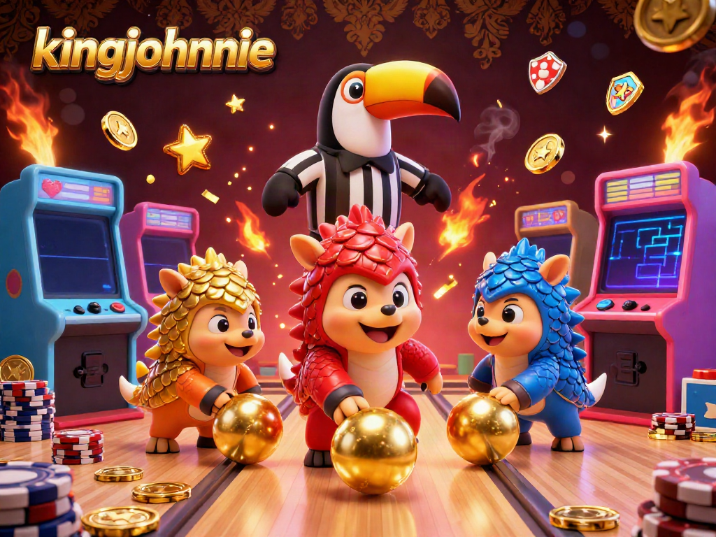 Experience thrilling gameplay at kingjohnnie, featuring pangolins in armor rolling balls through poker chips.