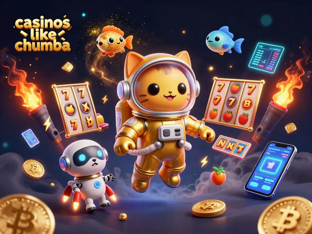 Play exciting games at casinos like Chumba with vibrant characters and glowing slot symbols!