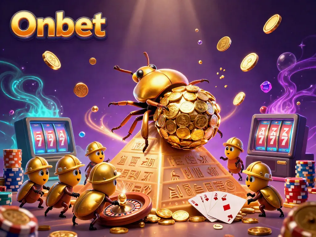 Experience thrilling wins at Onbet with a vibrant 3D casino scene featuring colorful characters and rich game elements.