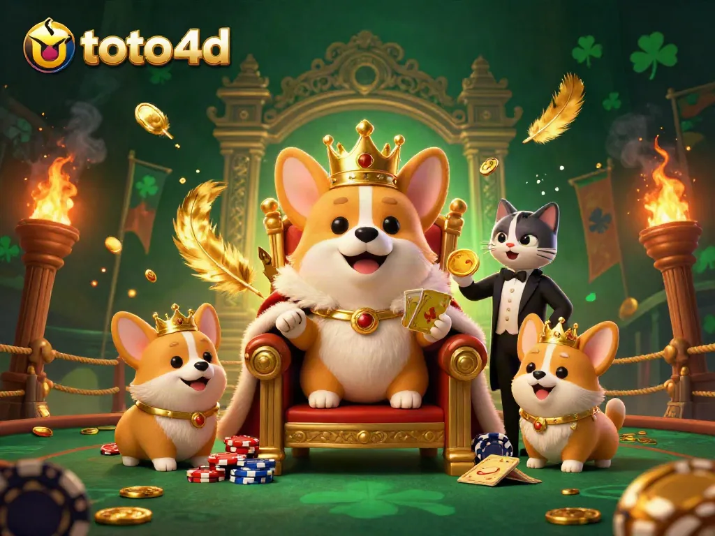 Memenangkan permainan toto 4d di KEBUNTOTO dengan corgi kerajaan dan tema kasino yang menyenangkan.