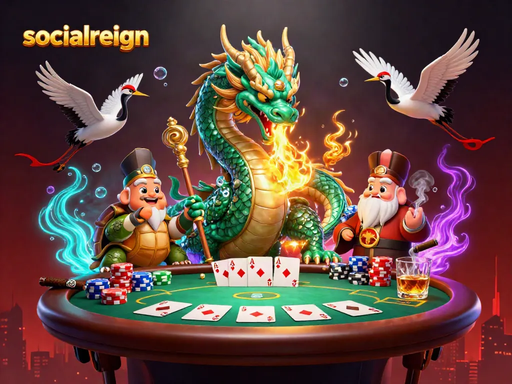 Engage with exciting gameplay at socialreign, showcasing poker elements amidst vibrant fantasy.
