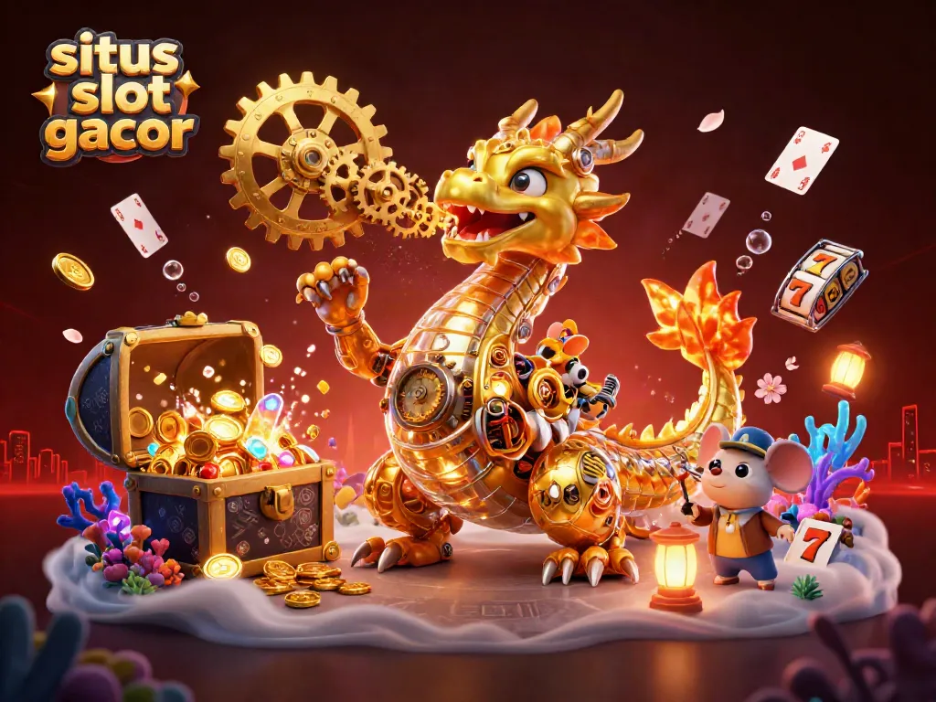Experience thrilling wins at situs slot gacor with a vibrant scene of a golden dragon and engaging game elements.