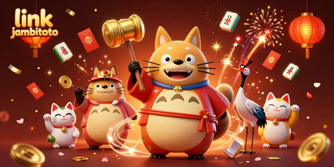 Engage in thrilling action with link jambitoto among colorful fortune cats and festive elements for a vibrant casino experience.