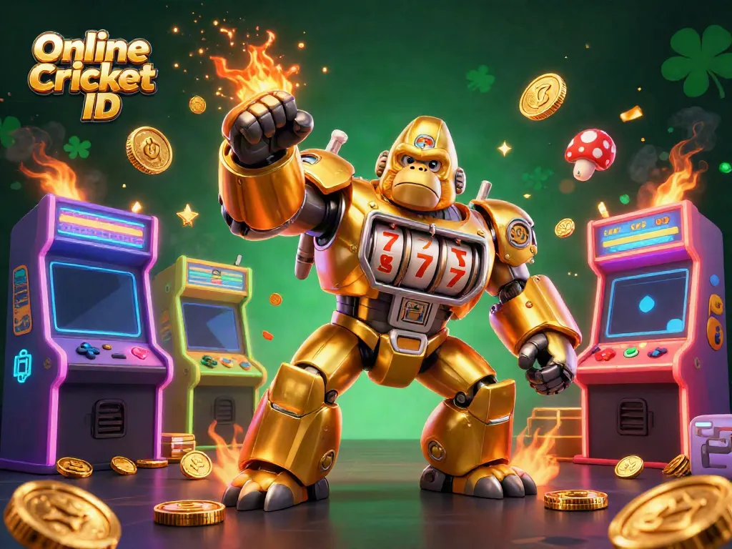 Experience the excitement of betting with your Online Cricket ID, featuring a dynamic gorilla mech and vibrant arcade games.