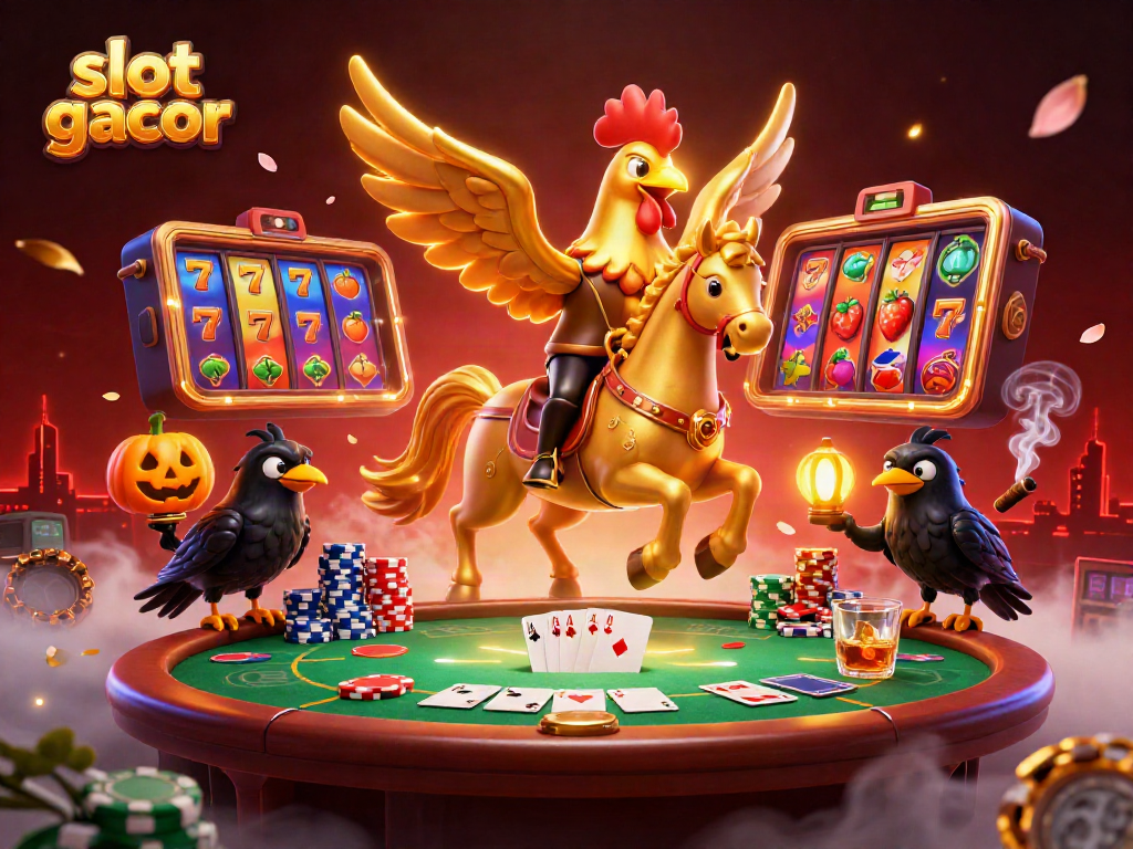 Experience thrilling action with slot gacor amid dynamic casino elements in this captivating illustration.