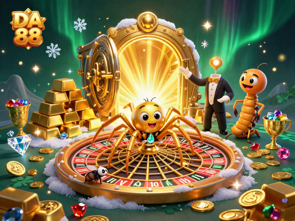 Place your bets at DA 88 with golden treasures and casino magic in a vibrant 3D scene.