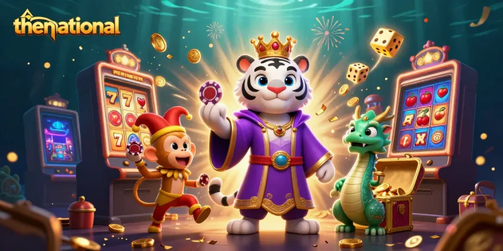 Experience thrilling wins at thenational with our engaging casino illustrated scene.