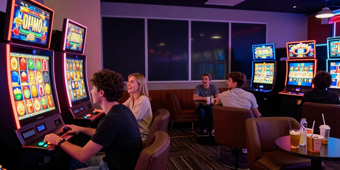 Players enjoying exciting slot gacor hari ini experience in a vibrant gaming lounge with neon lights.