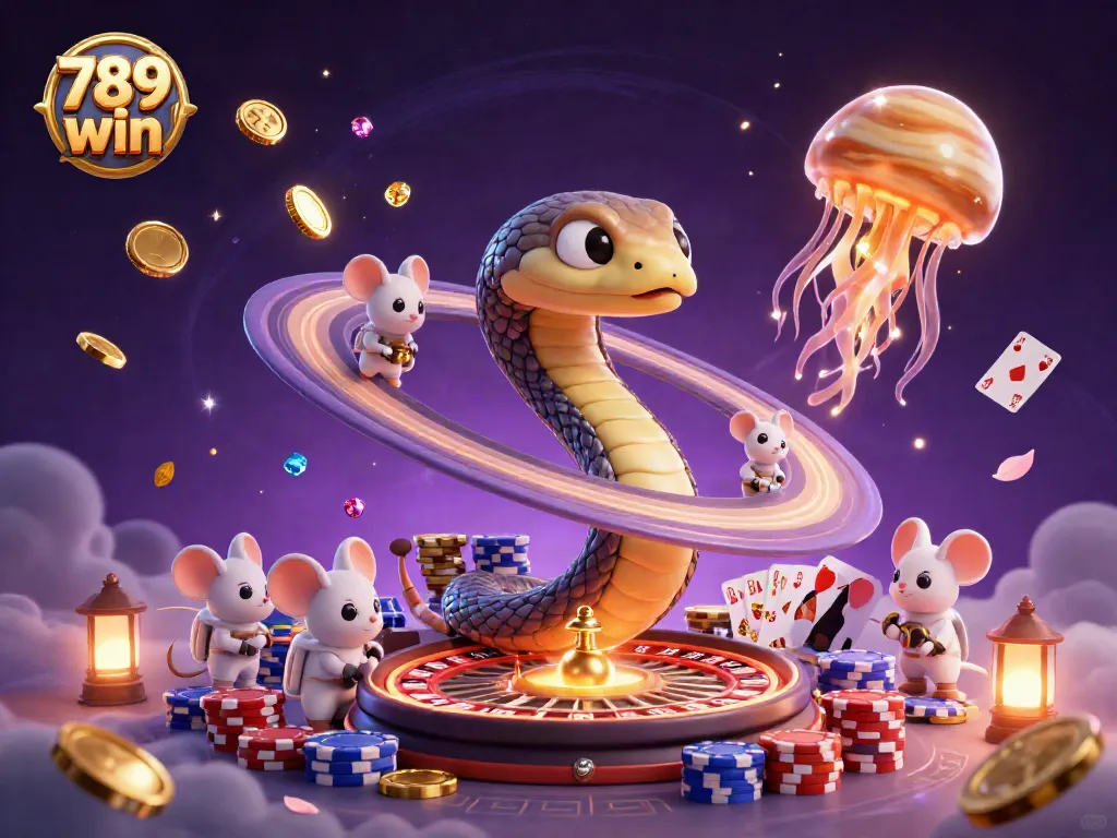 Play and win at 789 win with dynamic casino elements, featuring vibrant 3D characters and gaming icons.
