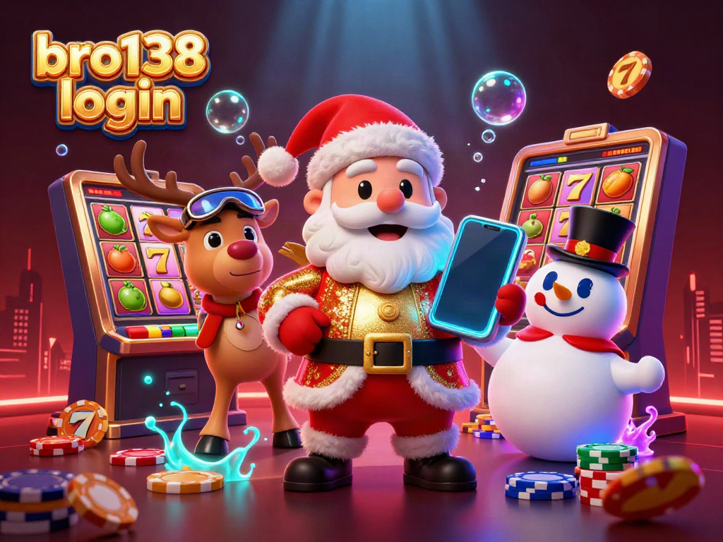 Engage with bro138 login to unlock exciting slot adventures in a vibrant 3D casino scene.