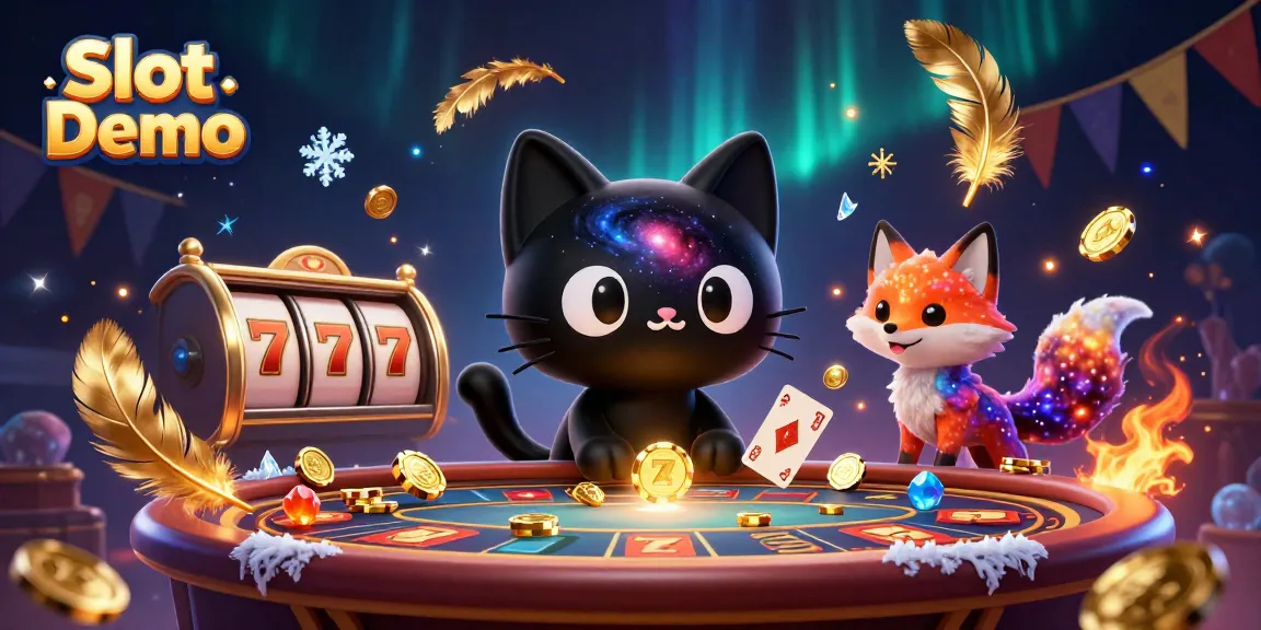 Engage in Slot Demo with a cosmic-themed scene featuring a black hole cat and nebula fox.