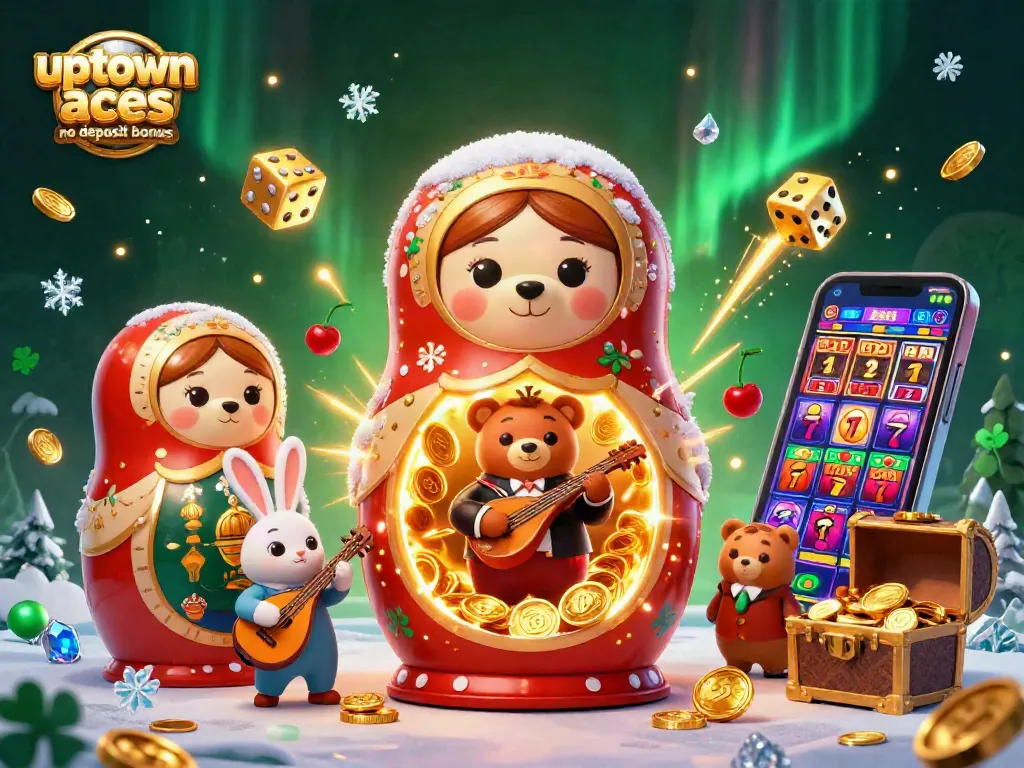 Experience the uptown aces no deposit bonus with this vibrant, lively 3D casino scene.