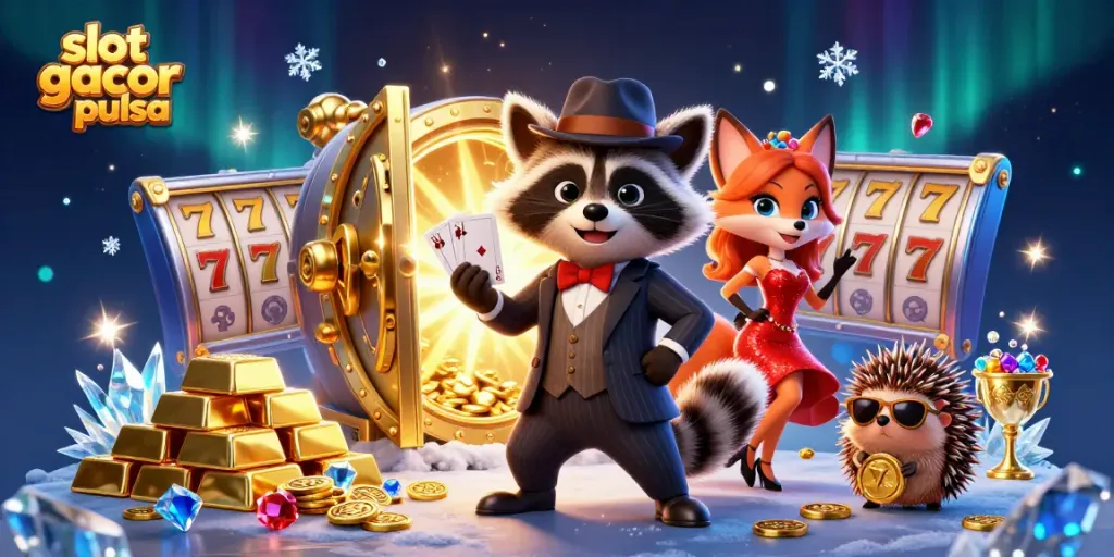 Engage in thrilling slot gacor pulsa gaming with colorful characters and stunning casino elements.
