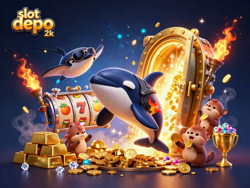 Engage with slot depo 2k through a vibrant scene featuring playful characters and exciting game elements.