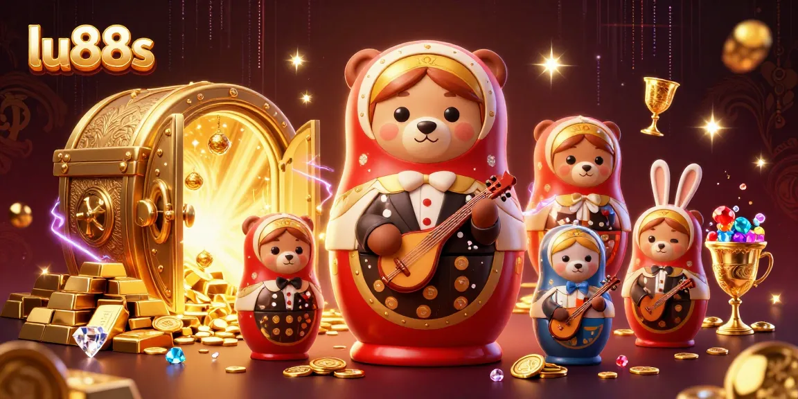 Engage in thrilling games with lu88s showcasing rich casino elements and vibrant characters like Matryoshka bears.
