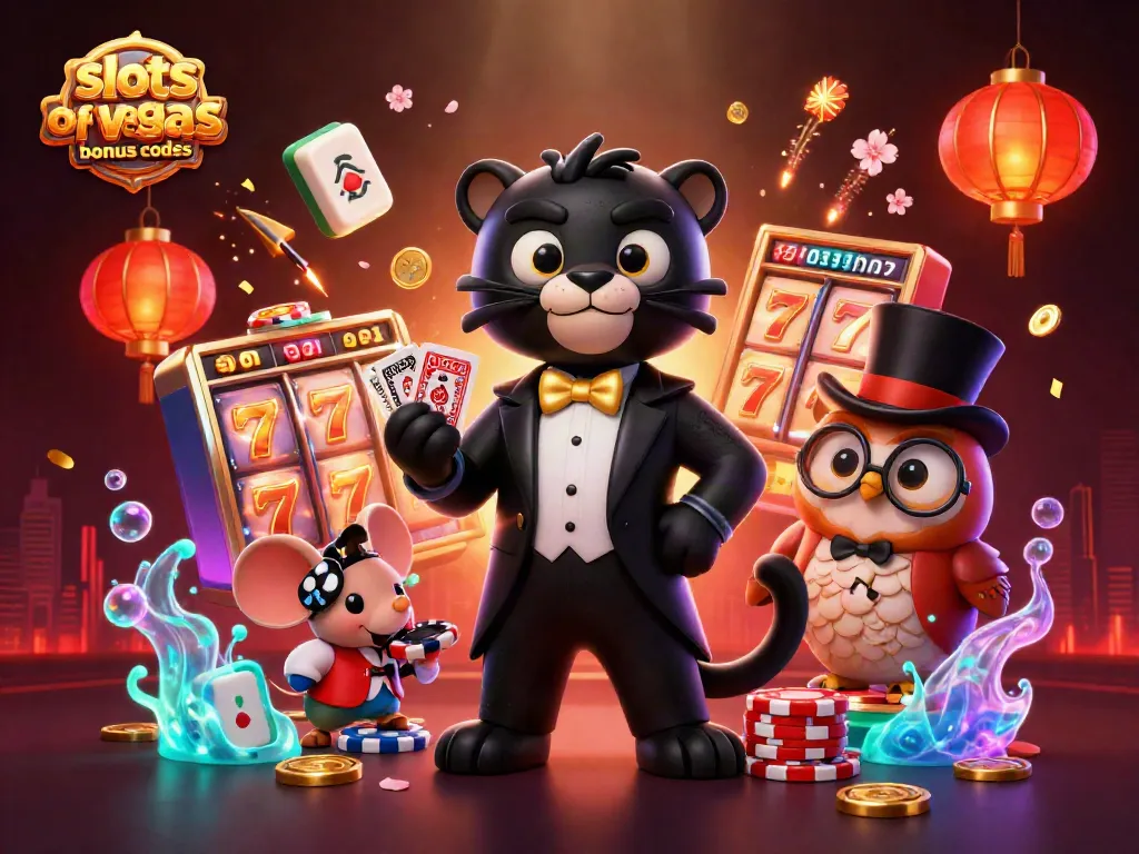 Experience the excitement with slots of vegas bonus codes in a vibrant casino scene featuring a tuxedoed panther.