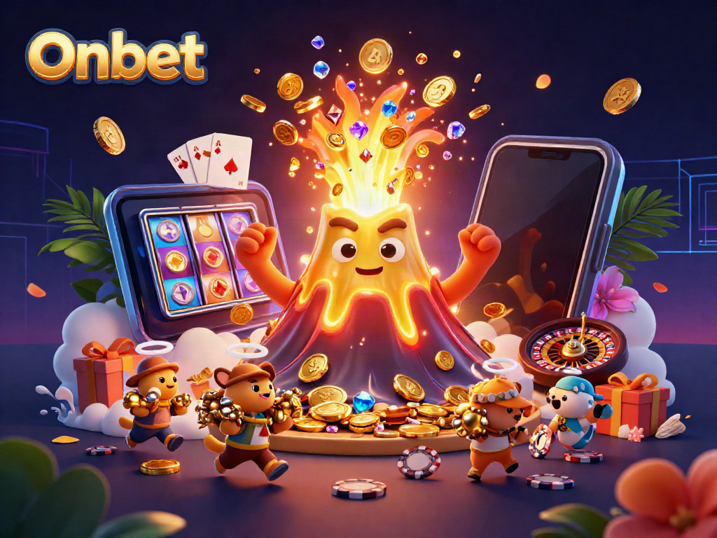 Engage in thrilling adventures with Onbet as the volcano erupts treasures and slots spin luxuriously.