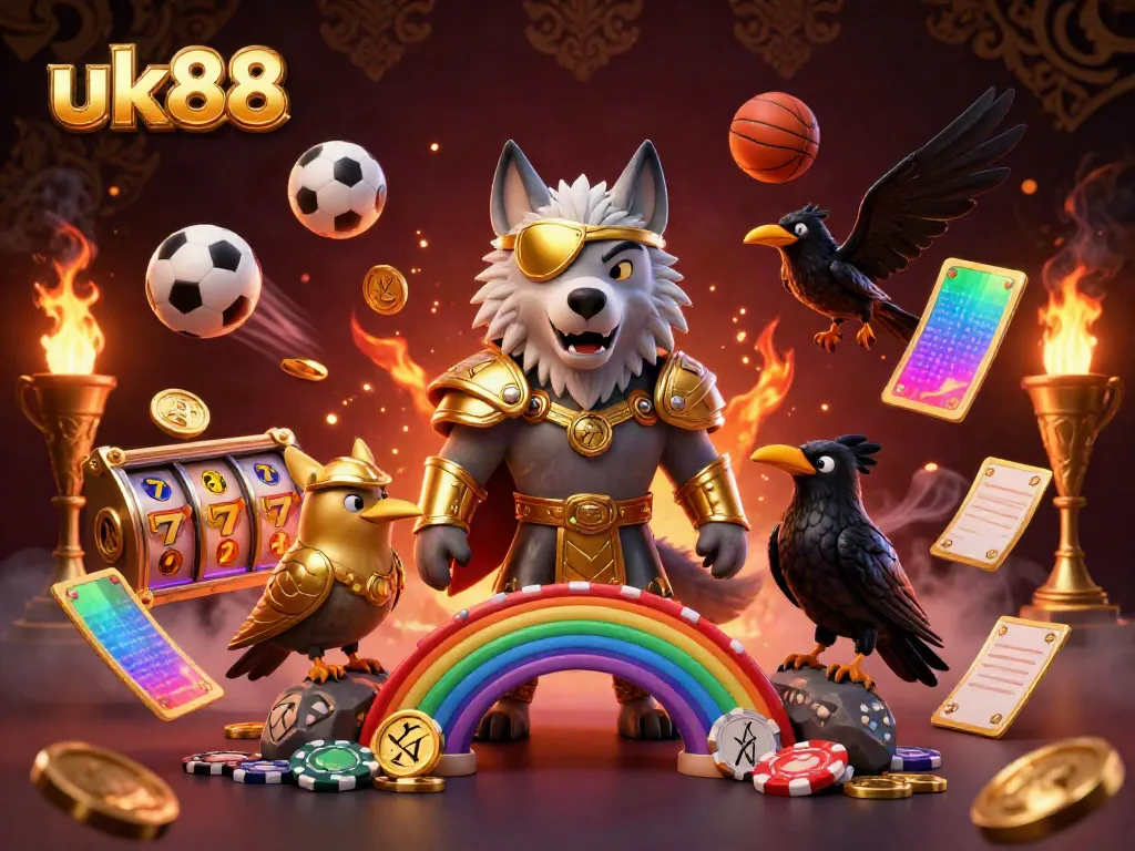 Experience the thrill of uk88 with slot reels and Norse mythology elements in a vibrant 3D casino scene.