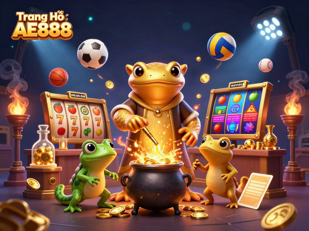 Engage with Trang Chủ AE888's captivating gambling scene of gold coins and thrilling slots.
