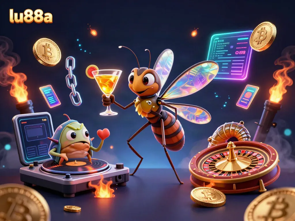 Experience thrilling gaming action with lu88a, featuring a dynamic casino mascot and unique gaming elements.