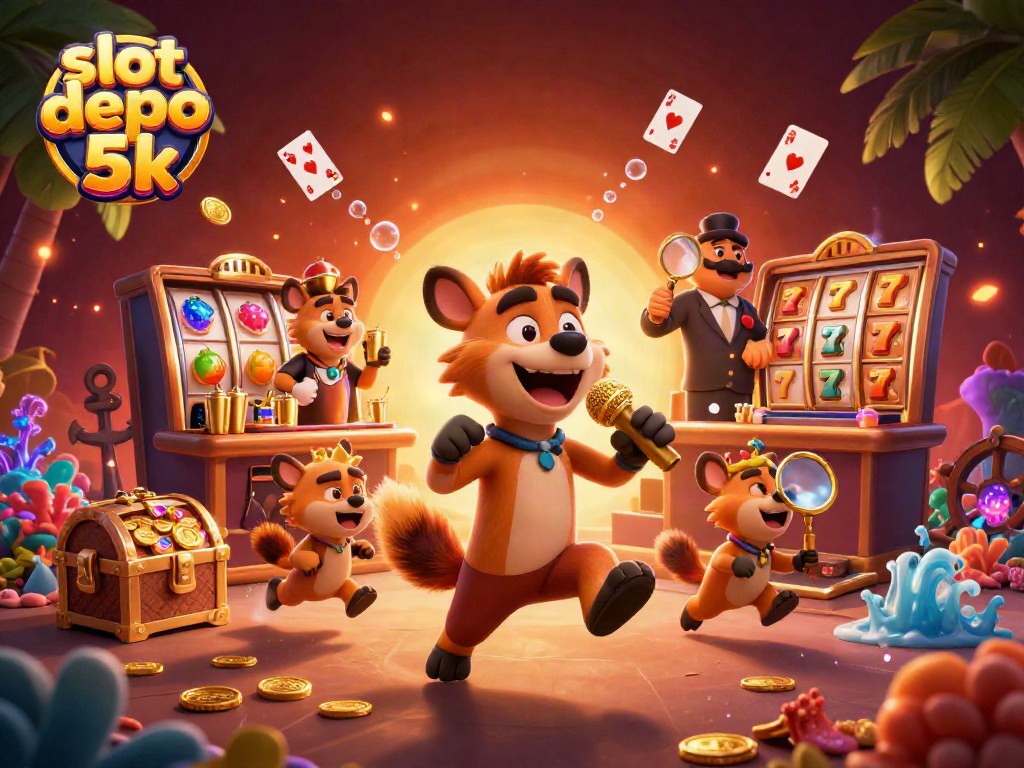 Experience the excitement of slot depo 5k with hyenas in a lively casino scene.