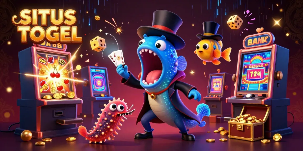 Ilustrasi SITUS TOGEL dengan ikan gulper, ikan pemancing, dan mentimun laut dalam pertunjukan sulap menghibur.