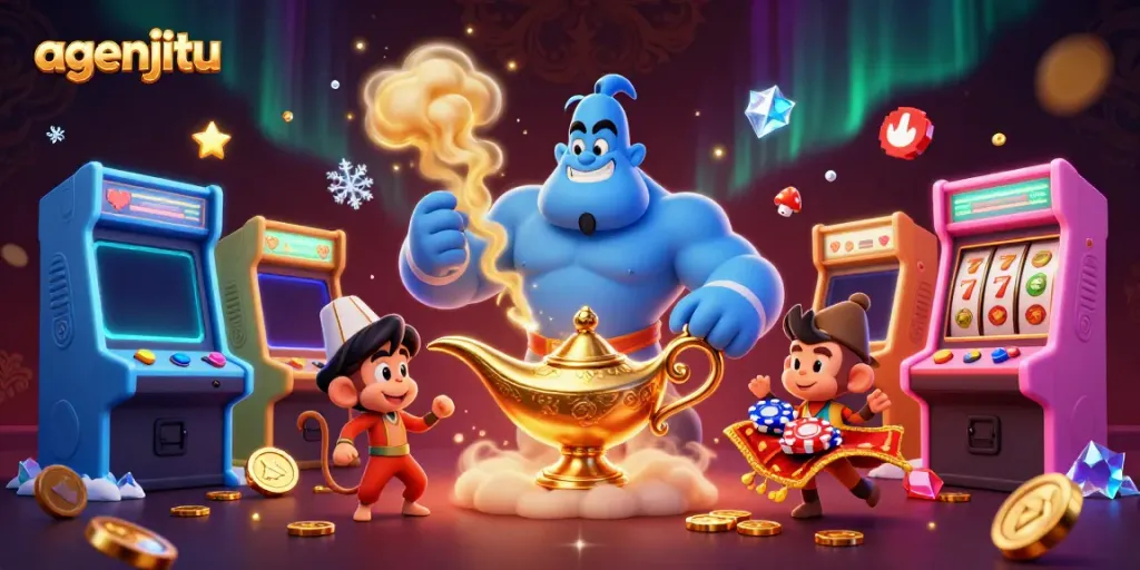Menghasilkan kesenangan dalam permainan agenjitu dengan genie dan karpet ajaib yang membawa simbol jackpot.