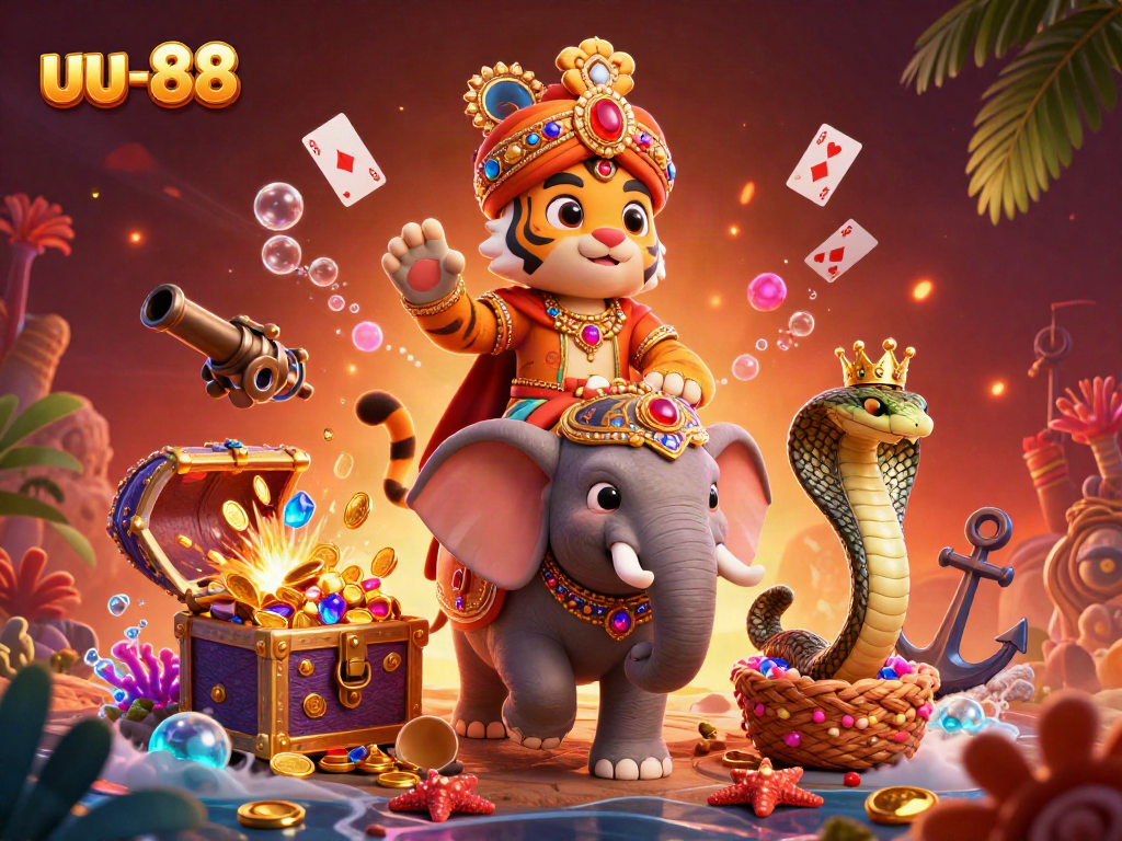 Experience thrilling casino adventures with uu-88's vibrant 3D festive atmosphere and iconic characters.
