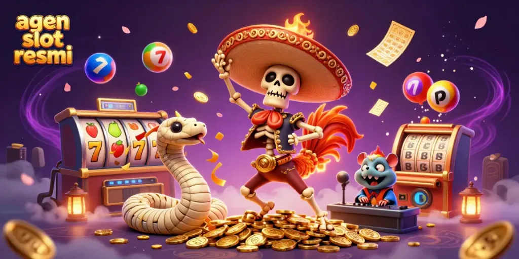 Rasakan sensasi agen slot resmi dengan karakter unik menari di atas tumpukan koin emas.
