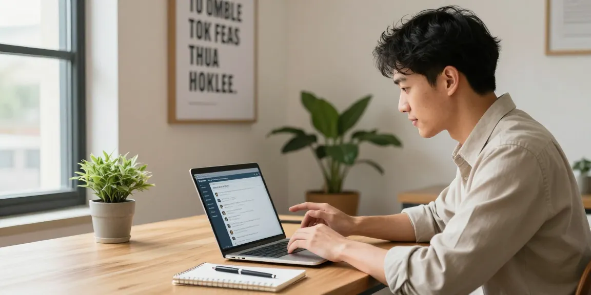 Job seeker browsing job listings while หางาน opportunities on laptop in a motivational workspace