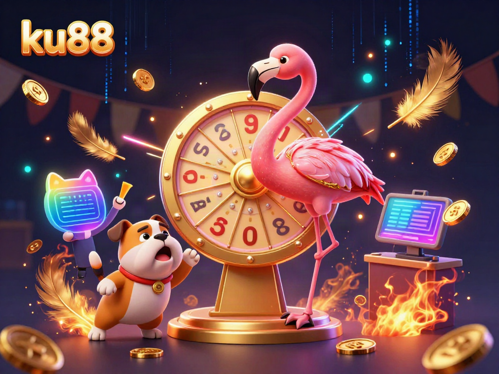 Experience thrills with ku88's lively game show scene depicting prizes and excitement.