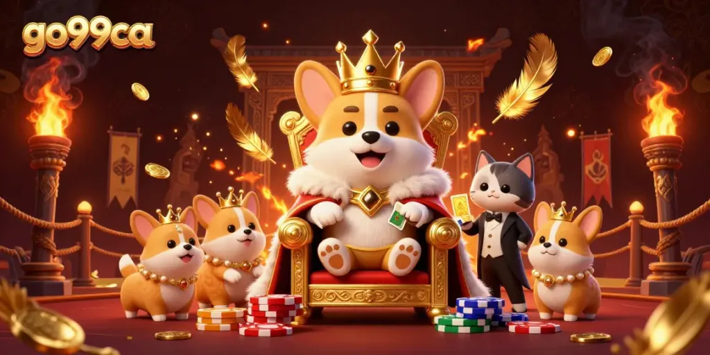 Experience the thrill of gaming with go99ca's vibrant 3D casino illustration showcasing royal characters.