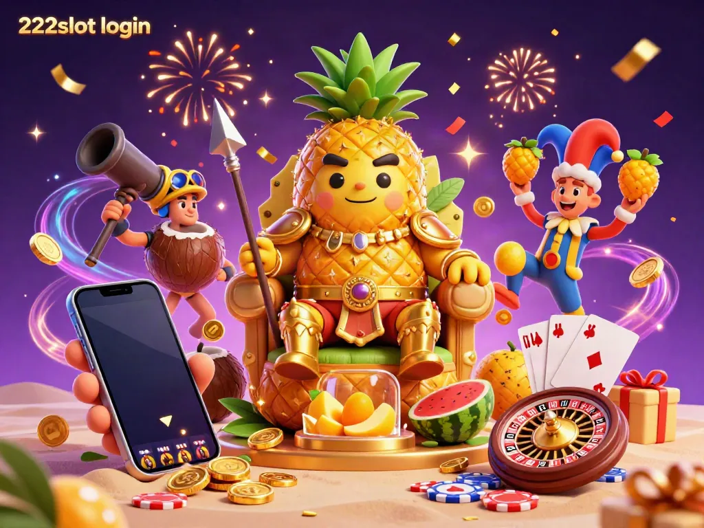 Nikmati akses cepat dengan 222slot login dalam ilustrasi penuh warna bertema kasino.