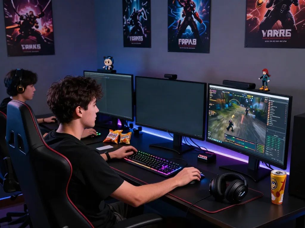 Vibrant gaming setup with peh888 player engrossed in online gaming.