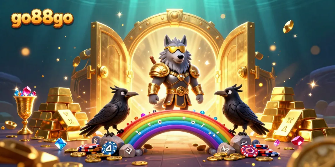 Experience go88go with an Odin-themed casino adventure illustration featuring gold and treasures.