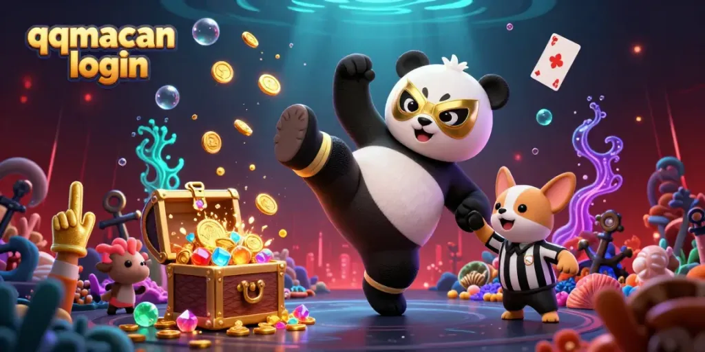Experience the thrill of qqmacan login with a vibrant casino scene featuring unique characters and game elements.