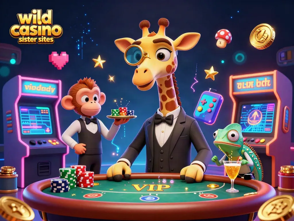 Experience exciting gameplay at wild casino sister sites with vivid 3D cartoon characters at a vibrant casino.