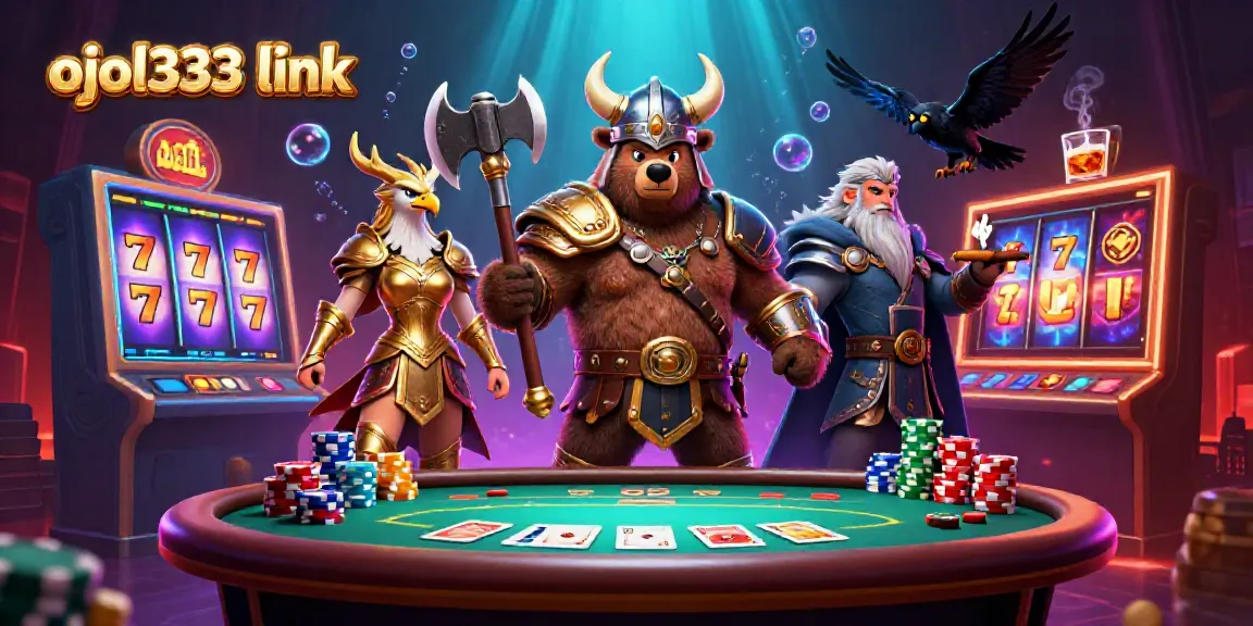 Experience big wins with Ojol333 link at this lively casino scene featuring iconic game elements.