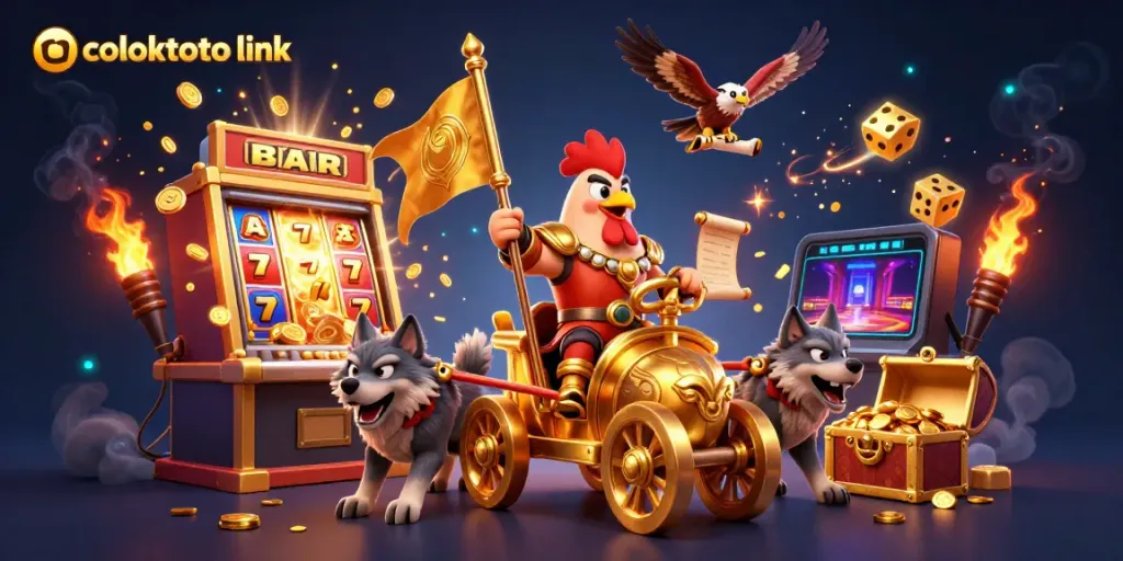 Experience thrilling gameplay with coloktoto link featuring a 3D cartoon rooster warlord and jackpot action.